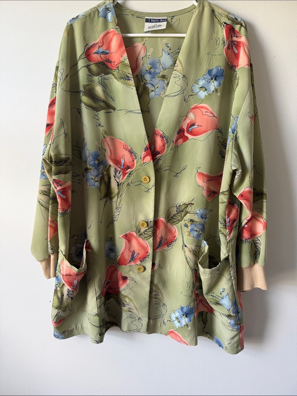 Striped Heart Olive Green Floral Button-Front Tunic Sz 2x